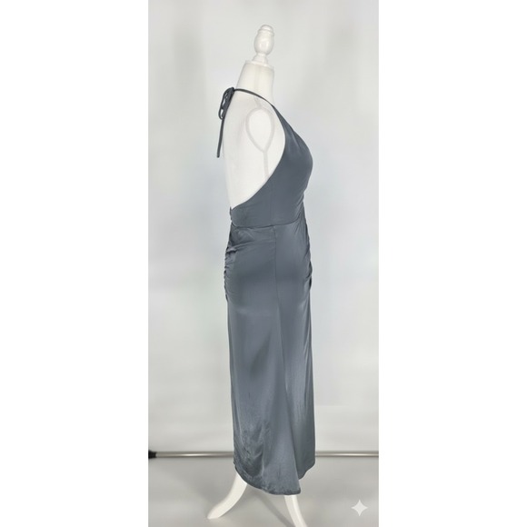ASTR The Label Toledo Gray Satin Ruched Halter Maxi Dress Womens Sz Large NEW - Picture 7 of 13